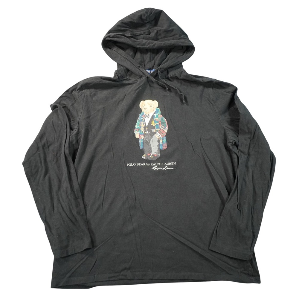 Polo Ralph Lauren Hoodie Mens XL Black Polo Bear Graphic Long Sleeve T-Shirt